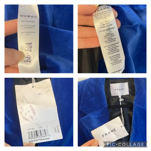 Frame Blue Velvet Single Button Blazer Women's Jacket Coat Business sz 4 - Picture 9 of 11